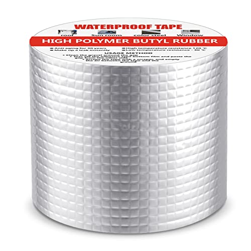 Rhitchy Wasserdichtes Klebeband Außen, Butylkautschuk Aluminiumfolie Dichtband, Dichtungsband Selbstklebend für Abdichten Dachleckagen, Oberflächenrissen, Fensteraußenkanten, Beckenkanten(10 CM×5 M) Cover