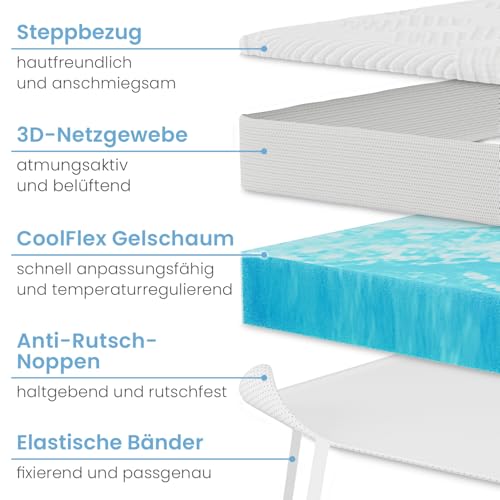 Gel-Topper 200×200 cm aus Gel-Memory-Schaum mit atmungsaktivem Bezug