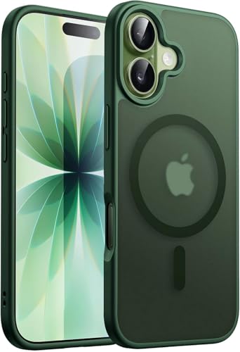 Image of Elzzi Magnetic Back Cover for iPhone 17 Case (Compatible with MagSafe) (Military Grade Drop Protection) Slim Translucent Matte Shockproof with Anti-Fingerprint Phone Case (Green)
