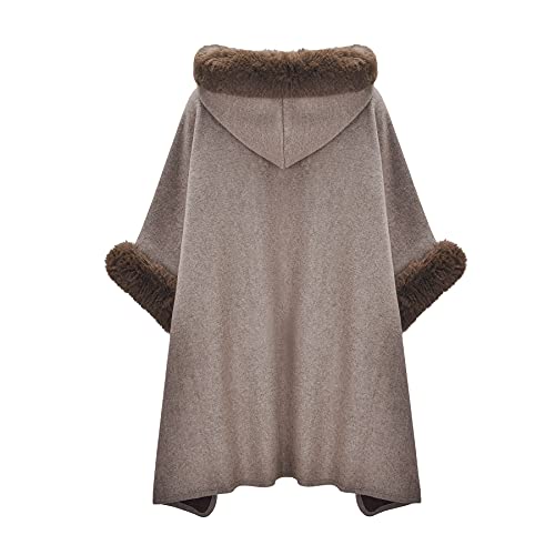 Image of ZLYC Women Winter Fashion Faux Fur Trim Layers Hooded Cardigan Warm Cape Sweater Cloak