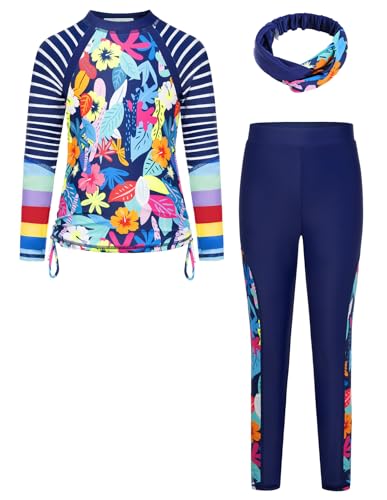 Image of GRACE KARIN Girls Long Sleeve Swimsuit Two Piece Rashguard Floral Swimwear 6-14Y
