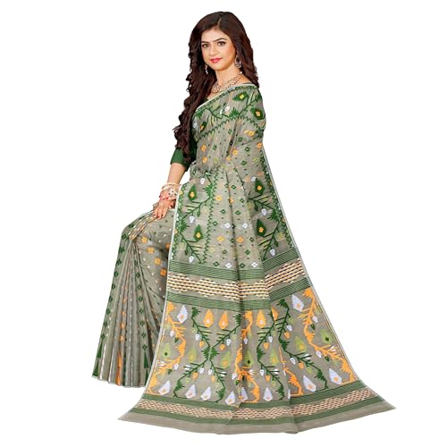 Image of Mayabi Women's Dhakai Jamdani Cotton Silk Saree Traditional Bengali Tant Korat Work, Without Blouse Piece