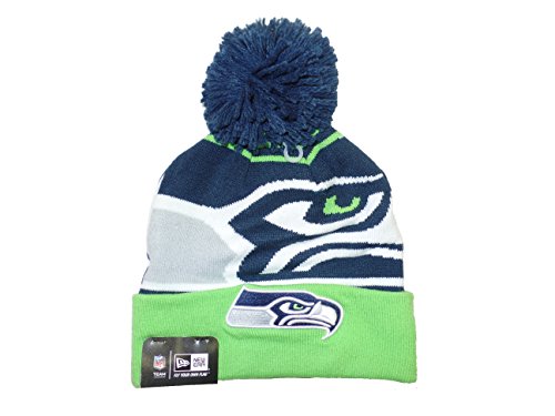 New Era NFL Seattle Seahawks Logo Whiz Pom Beanie, One Size, Blue