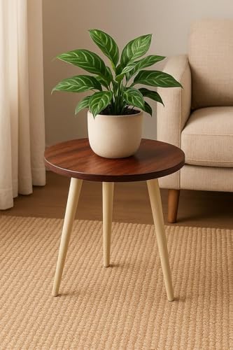 Image of Engineered Wood Foldable Round Shaped Side Table (Brown)