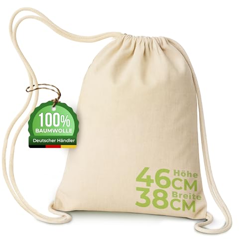 brand promotion Turnbeutel Baumwolle 38x46cm – OEKO-TEX® 100 Zertifiziert – Stoffbeutel mit Kordelzug – Nachhaltiger Baumwollbeutel Sportbeutel Jutebeutel Rucksack – Natur Ungebleicht (1er Set)