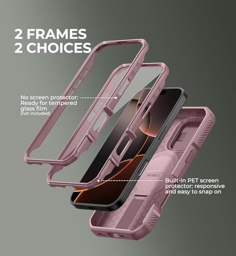 Image of Dexnor for iPhone 16 Pro Case with Slide Camera Cover&Adjustable Kickstand & Built-in Screen Protector,Compatible Wireless Charging Shockproof Cases Heavy-Duty Magnetic Protective Cover,Peony Pink