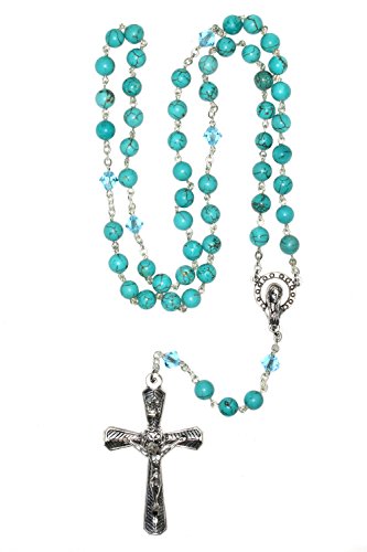 Gemstone Catholic Holy Prayer Rosary/Rosario - Includes "How to Pray ", Rosary Pouch and Gemstone meaning (Magnesite Turquoise - Silver) - Thumbnail 3