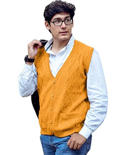 TINKUY Peru Men’s Alpaca Wool V Neck Argyle Cardigan Vest, S-4XL