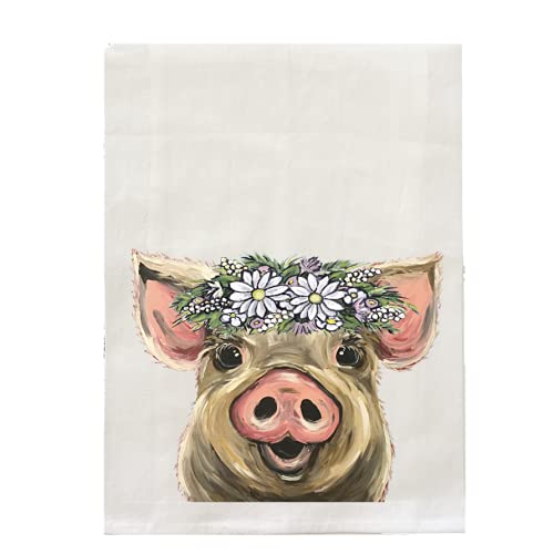 Pig Tea Towel - Cute Pig Kitchen Towel - Pig Flour Sack Towel - Farmhouse Kitchen Decor - Pig Lover Gifts - Pig Gifts For Mom - Pig Lover Gifts - Handmade Direct from NC Artist Lee Keller - 27x27