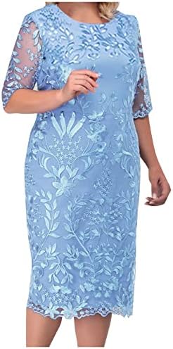 Plus Size Formal Dresses for Women, Women’s Casual Fashion Lace Embroidery Medium Long Length Two Piece Set Dress