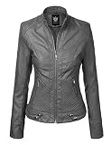 Lock and Love LL WJC747A Womens Dressy Vegan Leather Biker Jacket XS Grey