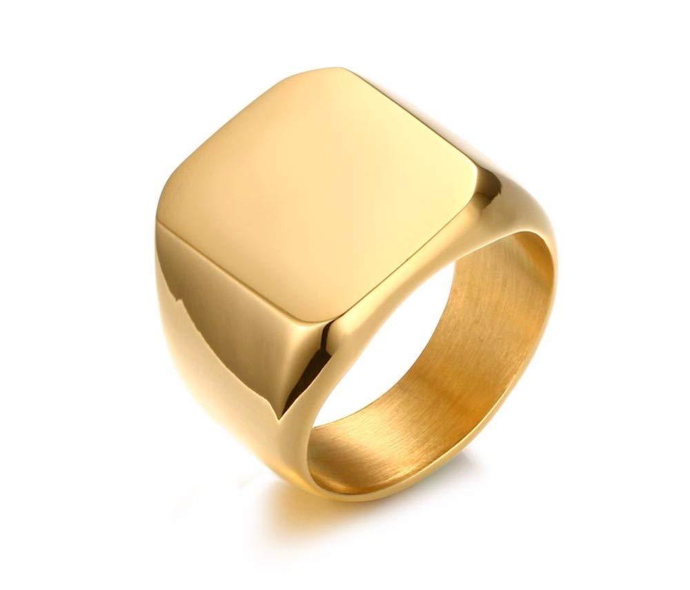 Desconocido Anillo de sello Pinky para hombre, con correa de acero inoxidable, tono dorado, joyería masculina, agradable y profesional