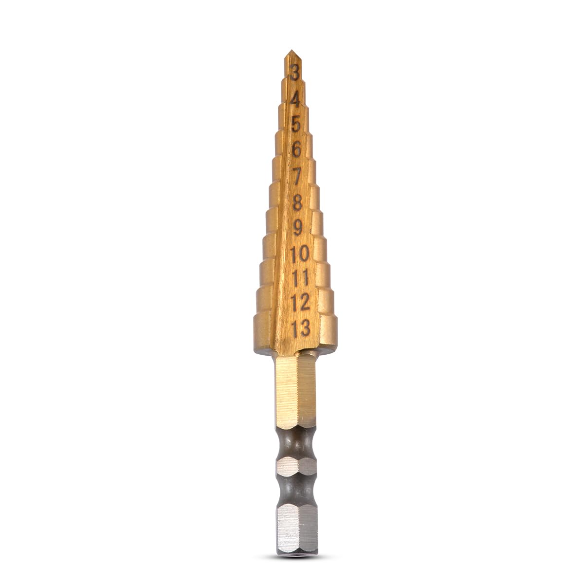 1/4 Hex Shank Titanium Step Drill Bit High Speed Steel 11 Steps Hex Shank 3-13MM