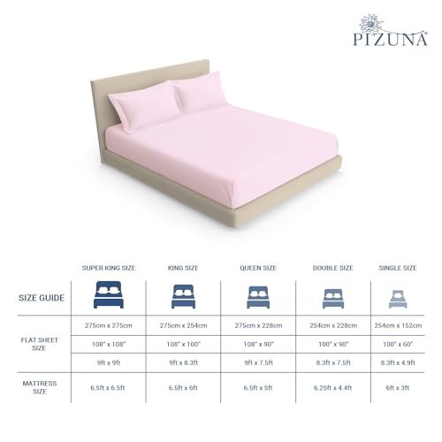 Image of Pizuna 100% Cotton Bedsheet Super King Size Light Pink, 1000 Thread Count Long Staple Combed Cotton Flat Bedsheets 108x108 Inches with 4 Pillow Covers, Bed Sheet for Super King Size Bed