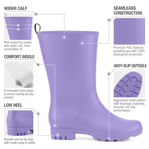 Image of HISEA Women Rubber Boots Wide Calf Rain Boots Matte Surface Waterproof PVC Rubber Rain Boot Mid Height Rain Shoes for Outdoor Gardening Work Walking