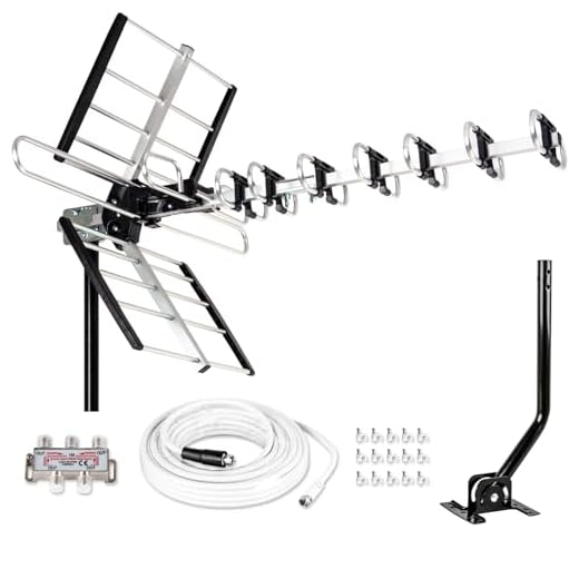[Newest 2021] Five Star Outdoor HDTV Antenna up to 200 Mile Long Range, Attic or Roof Mount TV Antenna, Long Range Digital OTA Antenna for 4K 1080P VHF UHF Supports 4 TVs Installation Kit & J Mount