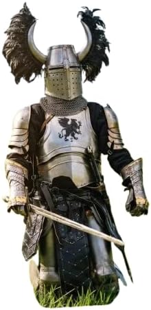 Elite Templar Griffin Knight Armor Suit | Crusader Full Body Armor with Horned Helmet | LARP, Cosplay, Display Silver