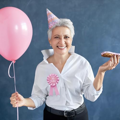 It's My 50th Birthday Tinplate Badge Pin Pink Satin Fabric 50 Year Old Birthday Themed Button Pin Party Decorations Award Ribbon Badge Pin4