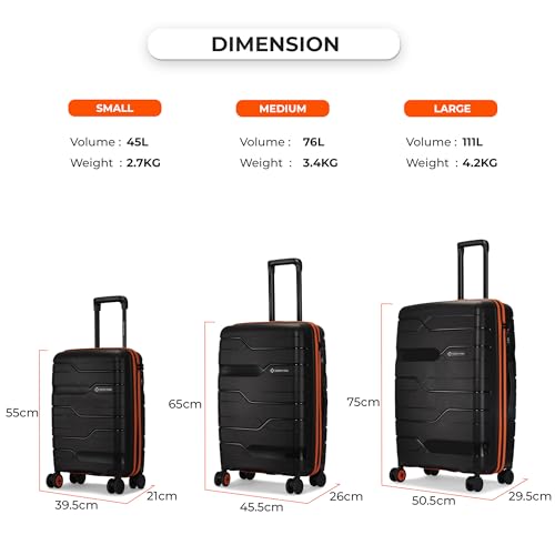 Image of Nasher Miles Cannes Hard-Sided Polypropylene Check-in Luggage 28 inch | 75cm | 8 Wheels Large Trolley Bag for Travel | Suitcase (Black Orange)