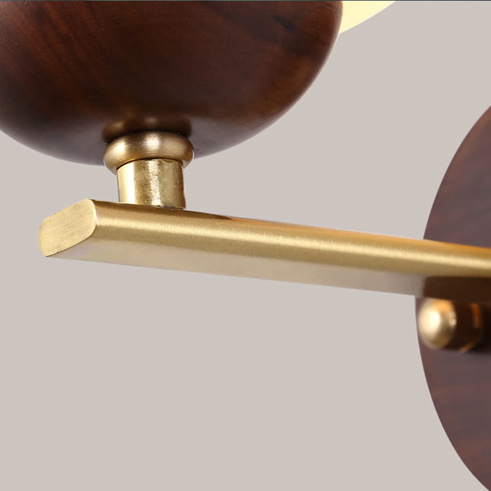 Applique à LED en bois Applique d'intérieur moderne avec abat-jour en verre Lampe de chevet de chambre créative avec support en laiton Lampe décorative Applique murale pour couloir de salon