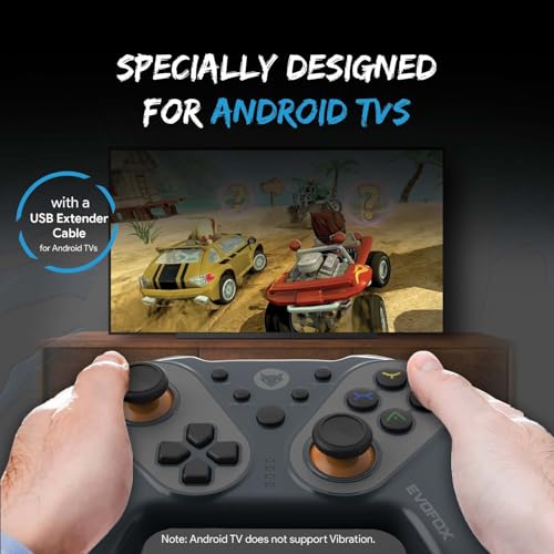 EvoFox Elite Ops Wireless Gamepad for Google TV and Android TV | 8+ Hours of Play Time | Zero Lag Connectivity Upto 12 Feet | USB Extender for TV Included | (Dusk Grey) EvoFox Elite Ops Wireless Gamepad for Google TV and Android TV | 8+ Hours of Play Time | Zero Lag Connectivity Upto 12 Feet | USB Extender for TV Included | (Dusk Grey)