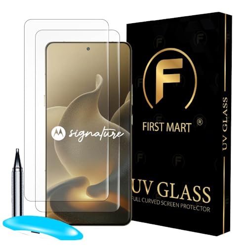 Image of FIRST MART UV Tempered Glass for Motorola Signature - Pack of 2, 9H Full-Glue Curved Screen Protectors, HD Clear, Fingerprint Compatible, 2 Complete UV Installation Kits