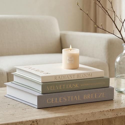 Decorative Books for Home Decor, Set of 3 Neutral Linen Storage Boxes