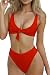 ESONLAR Hipsters Sexy Scoop Neck Cropped Top Bandage 2PCS Swimsuit Bikini Sets Red S