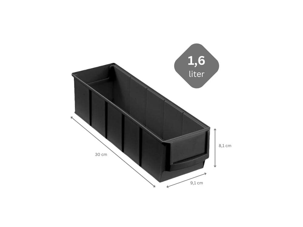 SuperSparSet 48x Leitfähige Industriebox 300 S | HxBxT 8,1x9,1x30cm | 1,6 Liter | ESD, Sichtlagerkasten, Sortimentskasten, Sortimentsbox, Kleinteilebox