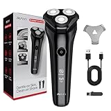 Electric Razor for Men, 90-Min Runtime, Type-C Fast Charging, Cordless Electric Shaver for Men with Stainless Steel 4D Rotary Blades, Low Noise, Portable Travel, Foil Shaver - Black