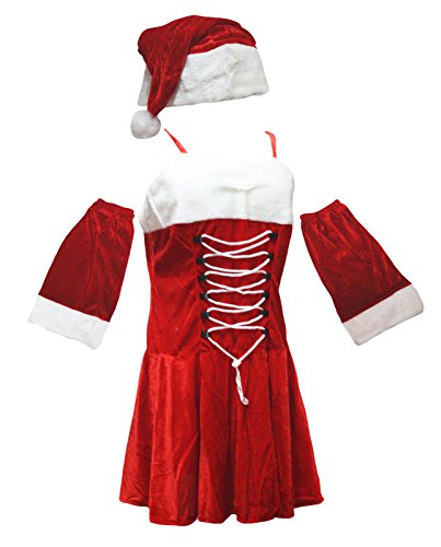 Traje de Navidad de Santa Claus con falda blanca estilizada para señora en rojo
