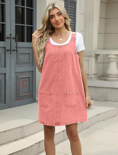 Image of Overall Dress for Women Denim Dress Denim Overall Round Neck Skirtall Jean Dress Denim Jumper Dress Pinafore