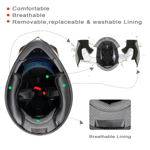 Nenki Dual Sport Enduro Motocross & Motorcycle Helmets, Dot Approved Adult Full Face Helmet With Iridium Red Visor Attached Clear Visor (Xl, Fluo Yellow) #TOP3