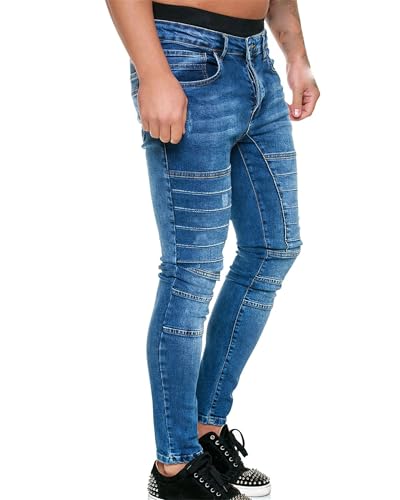 Motorcycle Jeans for Men Slim Fit Comfy Stretch Ripped Distressed Pants Rock Revival Jean4