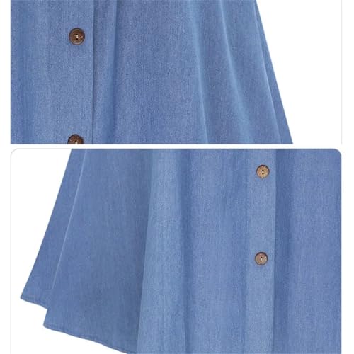 Women's High Waist Button Pleated Midi Skirt with Elastic Waist Knee Length Denim Skirt3
