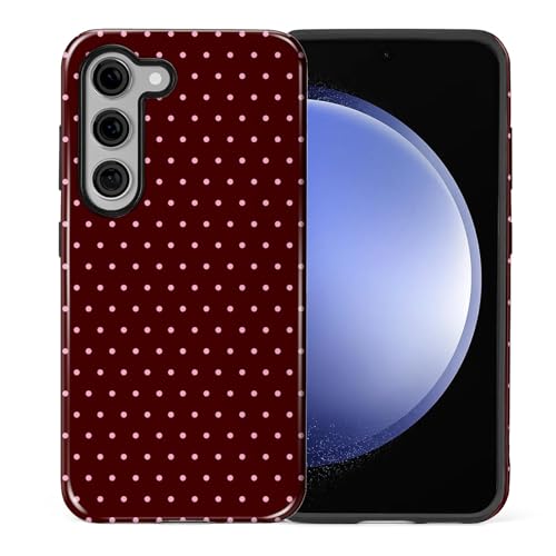 ZHEGAILIAN Case for Samsung Galaxy S23 Plus,Shockproof Hard Shell + Soft Silicone 2 in 1 Hybrid,Shockproof Bumper Drop Protective - Red Pink Polka Dot