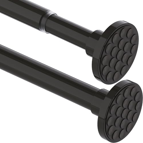 Gardinenstange ohne Bohren Ausziehbar Teleskopstange Vorhang Extra Dicke Duschvorhangstange Spannstange für Badezimmer,Schlafzimmer Schwarz(85-155CM Φ32mm)