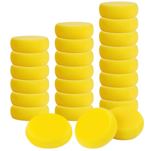 Dhisperares - 25 Pièces éponge de Peinture Ronde, 2,5 cm D'épaisseur, Absorbantes Douces, Jaune éponge SynthéTique Ronde de 7 cm, pour Poterie, Artisanat, Argile, Peinture à L'aquarelle, Céramique, Nettoyage