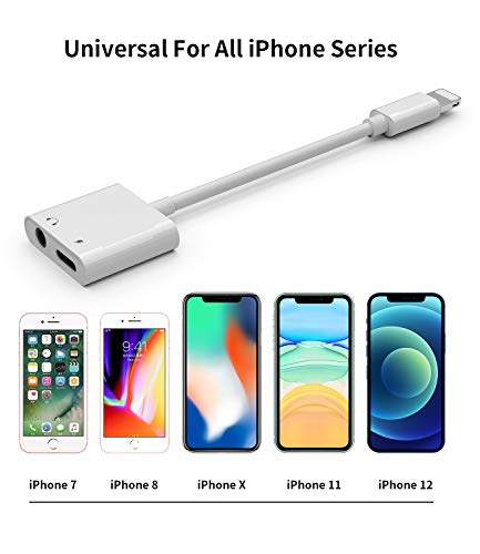 Apple MFi Certified]Headphones Adapter Charger Aux Dual Splitter for iPhone 7/8Plus/X/Xr/Xs/SE/11/12/Pro/Max/ipad Earphone Audio Jack Lightning to 3.5mm Dongle Charging Converter Accessories Connector - Thumbnail 5