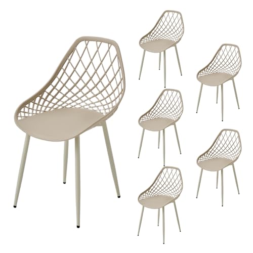 PPkrimnel Lot de 6 chaises de bistrot avec Assise en polypropylène et Cadre en métal pour Balcon, pelouse et Bord de Piscine, Kaki