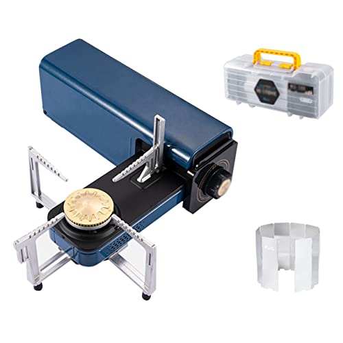 WASPT Estufa de Camping de butano, Estufa de Gas portátil con un Solo Quemador, Encendido piezoeléctrico, con Parche a Prueba de Viento y Estuche de Transporte Incluido(Color:A,Size:31 * 10 * 11.5CM) Cover