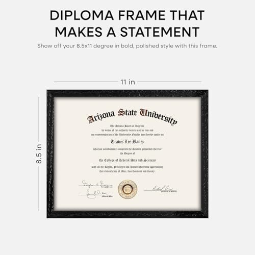 Image of Homeforia 8.5x11 Diploma Frame Black Wood, High End Oak 8.5 x 11 Certificate Frames, 11x8.5 Black Document Frames for Wall or Tabletop, 8.5 by 11 Award Wooden Frame, Tempered Glass, Wall Kit, Set of 2