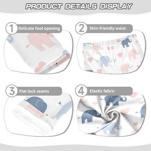 Wusikd Cute Elephants Girls' Leggings Toddler Doodles Pink Hearts Kids Yoga Pants Dance Active Tights 4T3