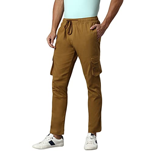 Image of Hubberholme Men's Regular Fit Cotton Trousers, Ankle Length Button & Drawstring Waist Cargo Chinos