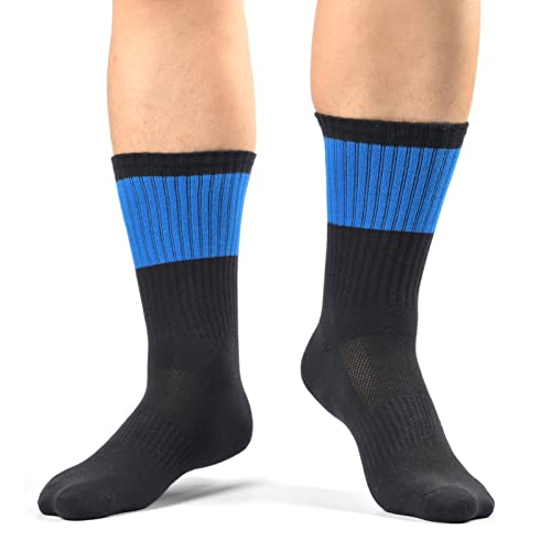 Men's Boy's 5 Pairs Anti Odor Stink Resist Breathable Crew Mid Calf Casual Workout Socks,Black With Blue, Size 7-12 #TOP5