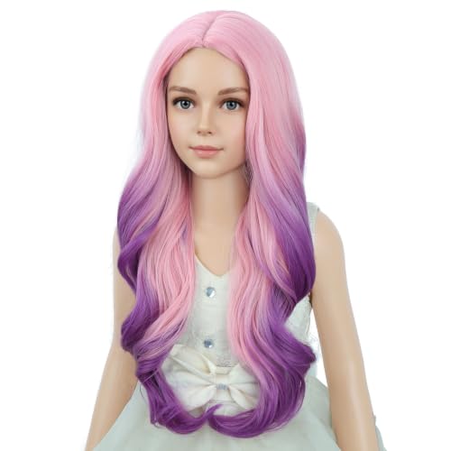 Image of PATTNIUM Purple Ombre Wig Long Curly Wigs Girls Purple Middle Part Heat Resistant Synthetic Wigs with Wig Cap