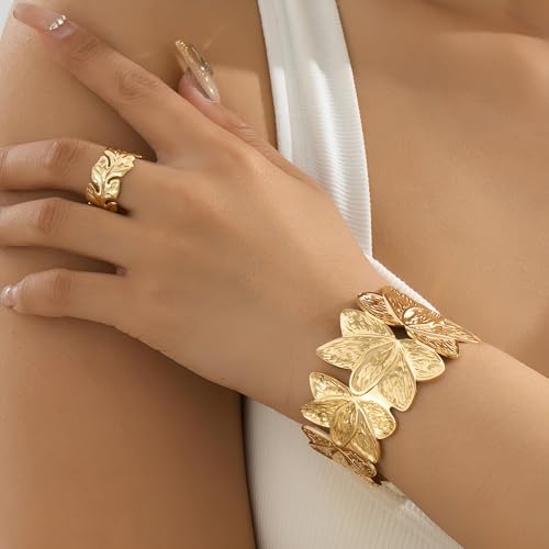 Gold Chunky Cuff Bangle Bracelets for Women Ginkgo Leaf Bracelet Boho Wide Bracelets Statement Bracelet Adjustable Jewelry2