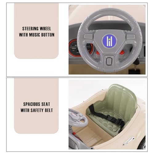 Image of Battery Operated Vintage Car for Kids, Ride on Toy with Music & Light | Baby Big Rechargeable Battery | Electric Car for Kids to Drive 2 to 5 Years Boy Girl (White)