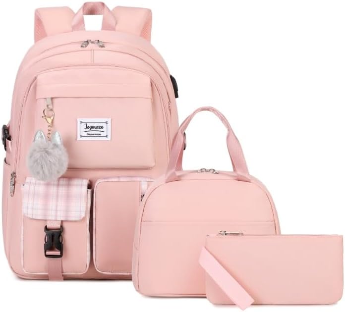 Joymoze Women Fashion Travel Backpack Set Roomy Laptop Rucksack Set Casual Daypack for Girl Pink