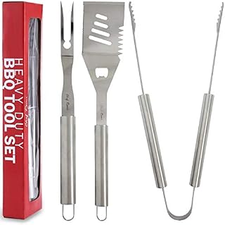 Latest 3pc BBQ Grill Accessories Set -2 Yr Warranty-Complete Grilling Solution Set With Spatula, Tongs and Fork - Ranked No.1 Barbecue Tools Gifts